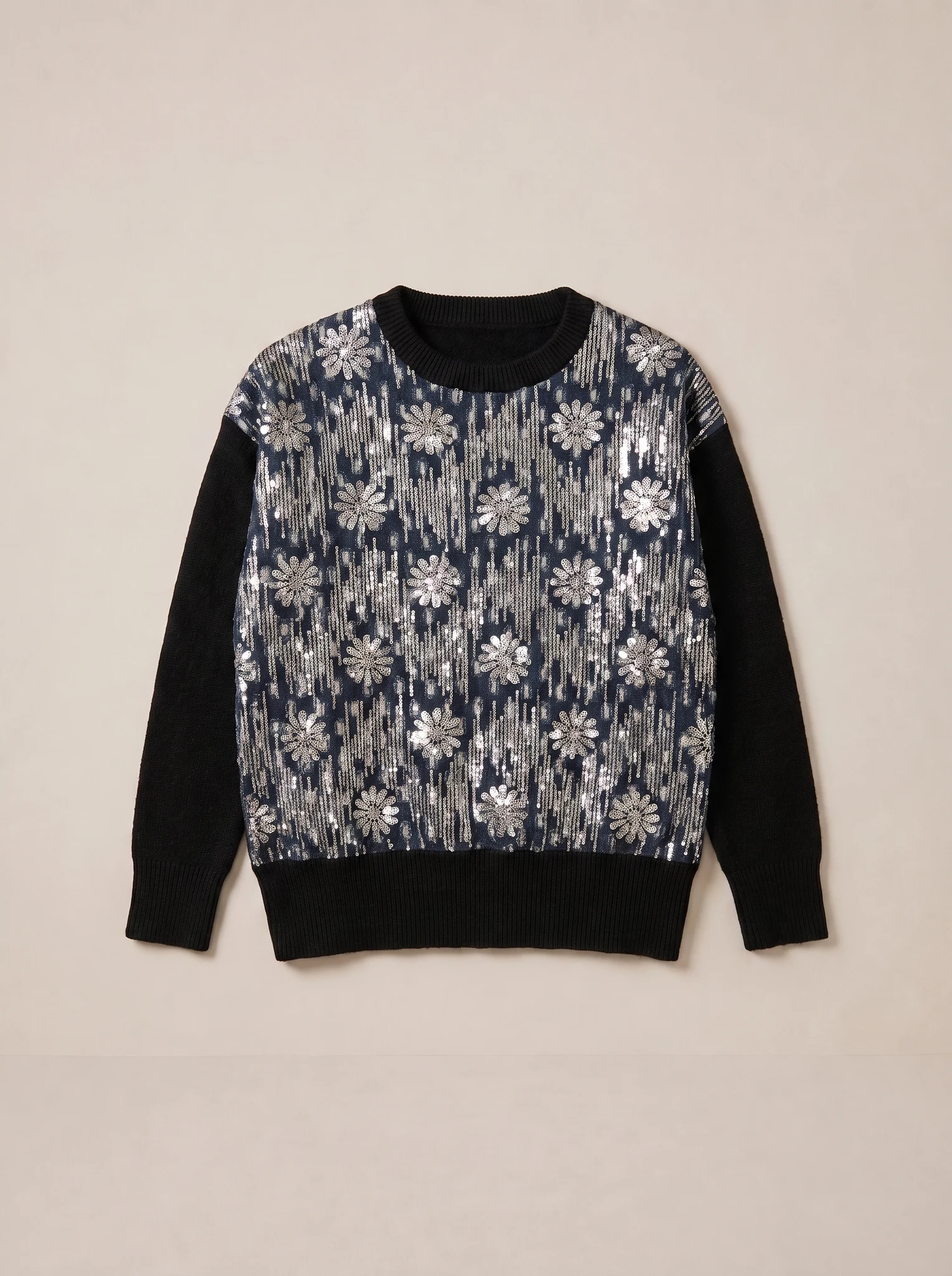 Sweater De Lana Frente De Jean Con Lentejuelas — vista de frente