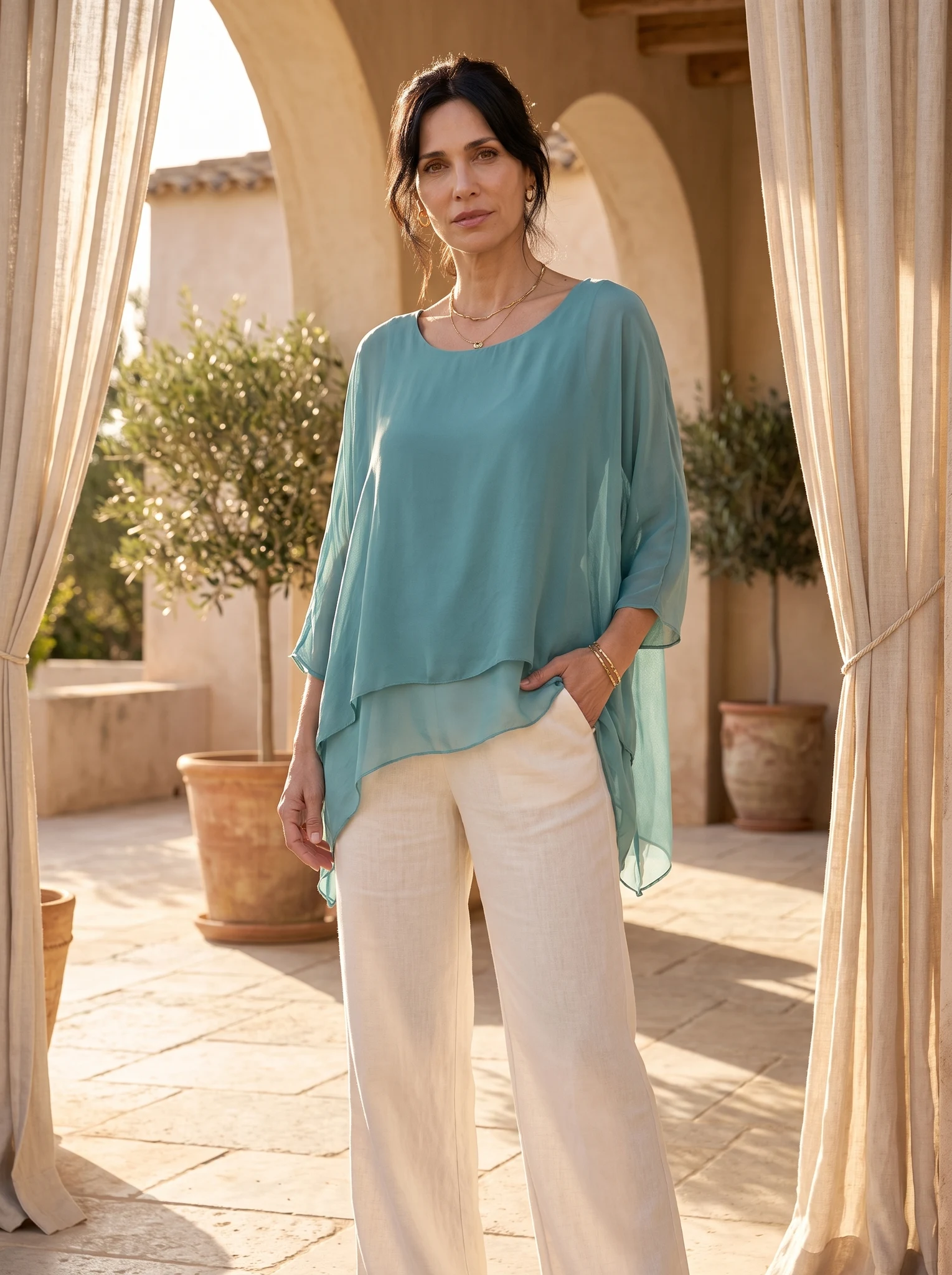 Blusa Gasa Italy presentado en modelo (visualización digital)