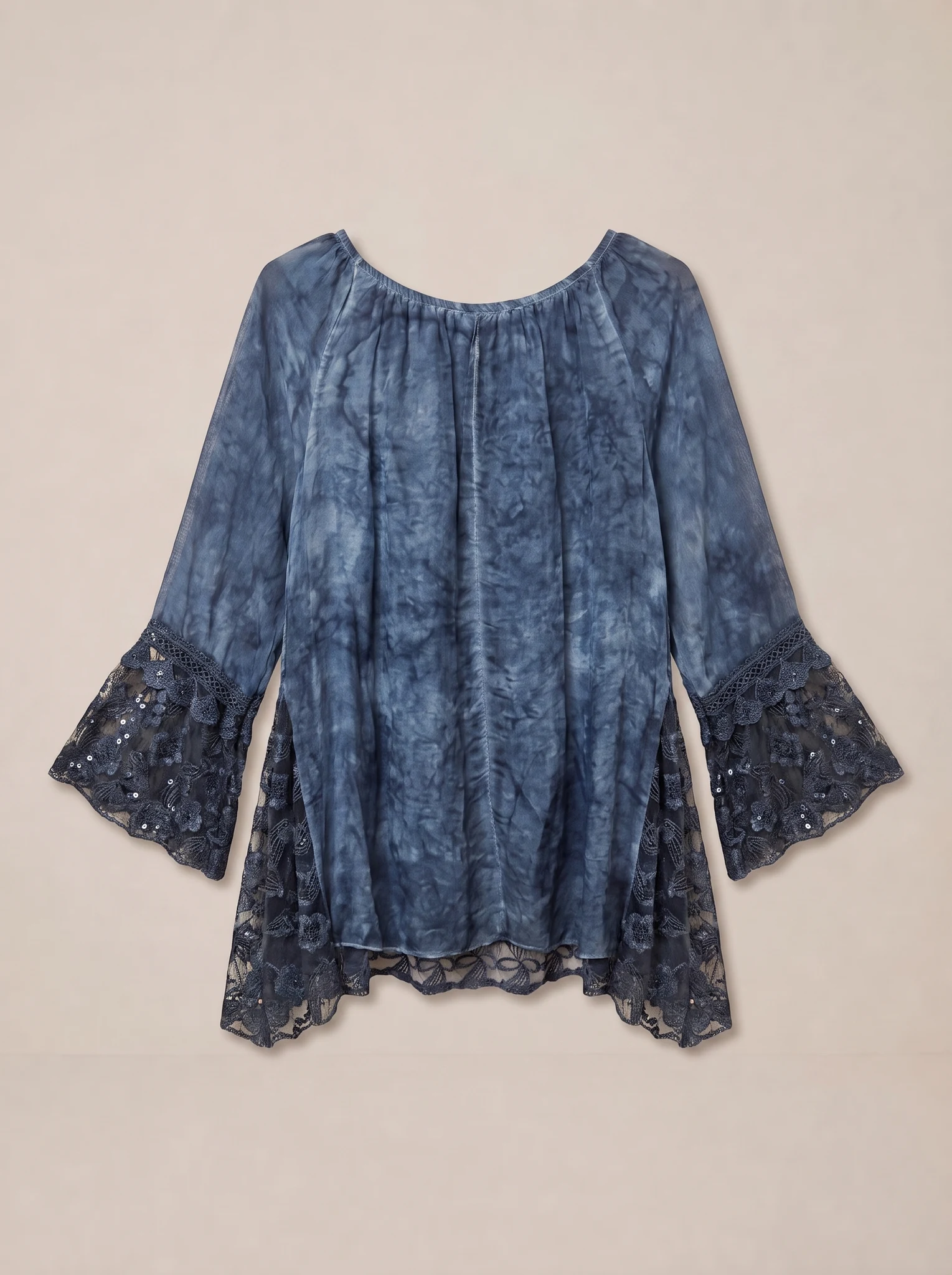 Blusa De Gasa Con Gipiur Bordado Y Lentejuelas — vista de frente