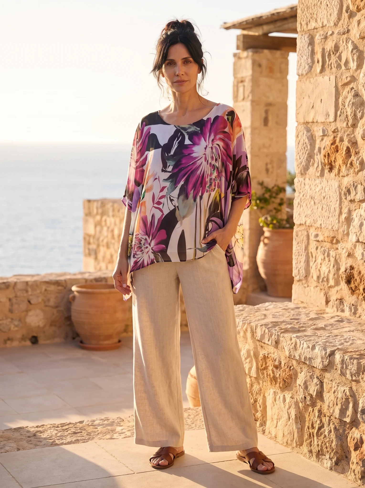 Camisola Estampada De Gasa Forrada presentado en modelo (visualización digital)